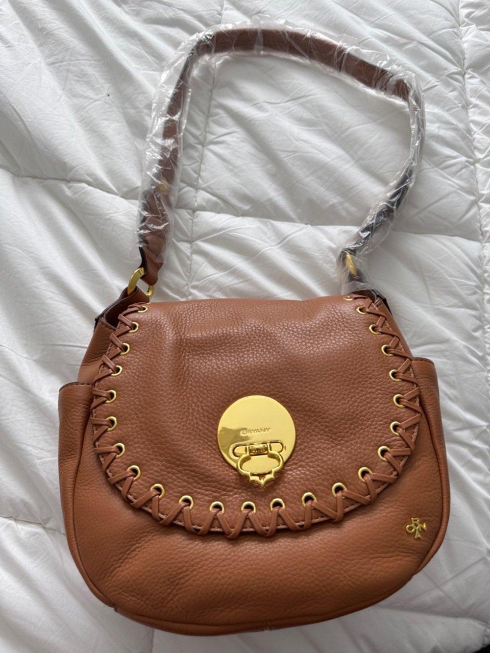 orYANY Cognac Leather Shoulder Bag with Gold Hardware